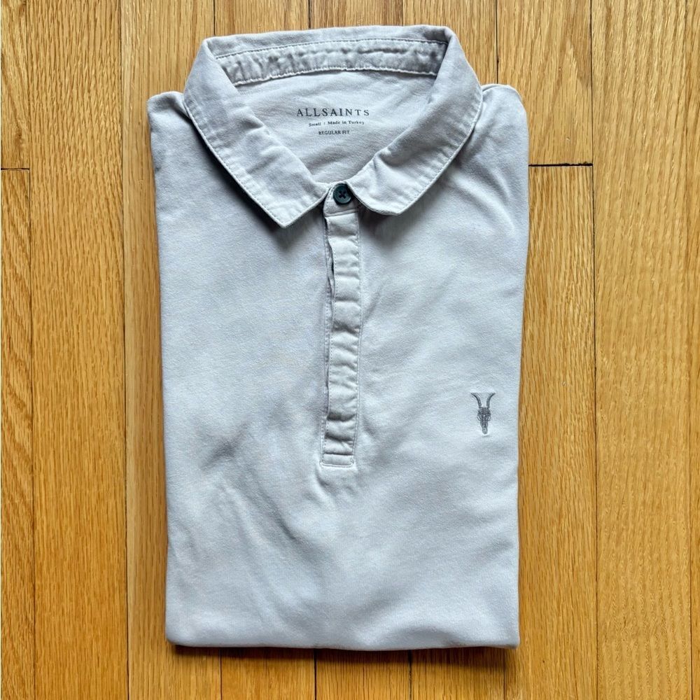 All Saints Men’s Short Sleeve Polo Shirt Regular Fit Small Cream Tan Solid